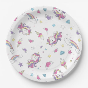 Cute Pastel Rainbow Unicorn Pattern Birthday Party Paper Plate