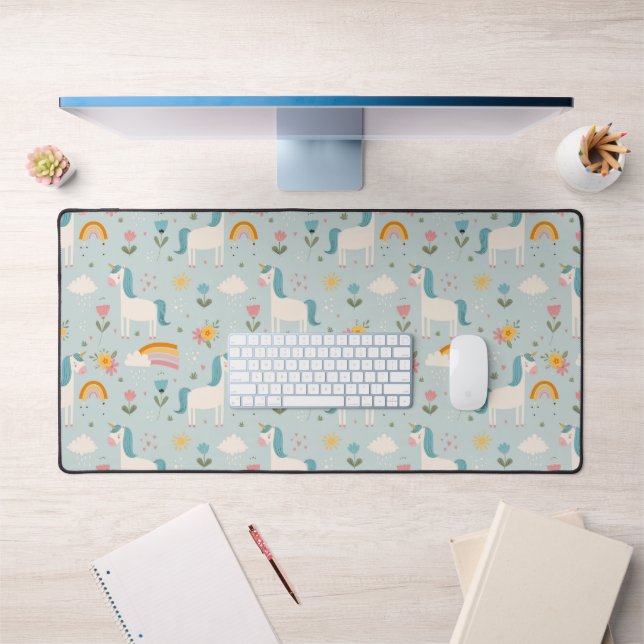 Cute pastel Rainbow Unicorn Pattern Desk Mat (Office 1)