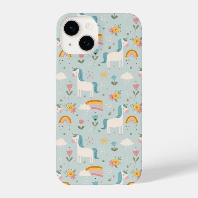 Cute pastel Rainbow Unicorn Pattern iPhone Case (Back)