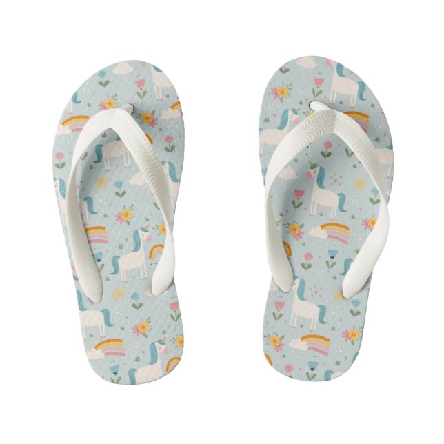 Cute pastel Rainbow Unicorn Pattern Kid's Thongs (Footbed)