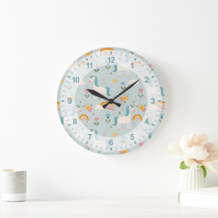 Cute pastel Rainbow Unicorn Pattern Large Clock