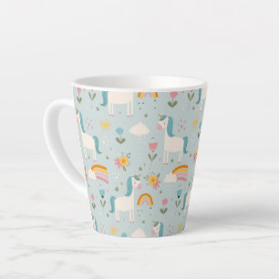Cute pastel Rainbow Unicorn Pattern Latte Mug