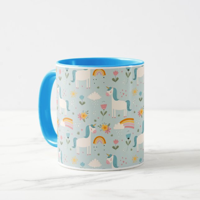 Cute pastel Rainbow Unicorn Pattern Mug (Front Left)