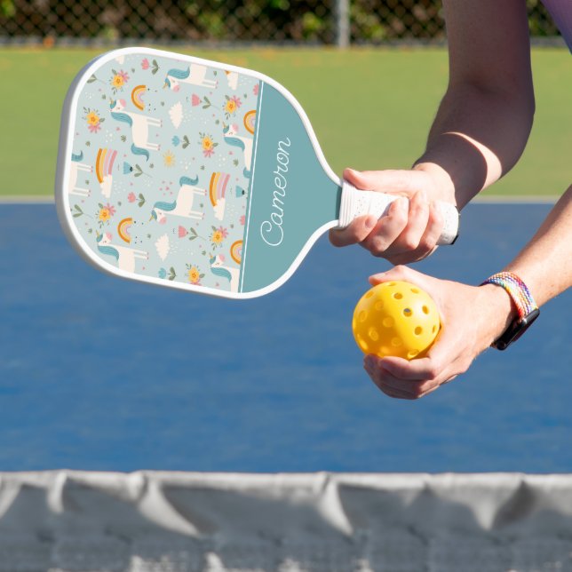 Cute pastel Rainbow Unicorn Pattern Pickleball Paddle (Insitu)