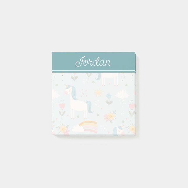 Cute pastel Rainbow Unicorn Pattern Post-it Notes (Front)