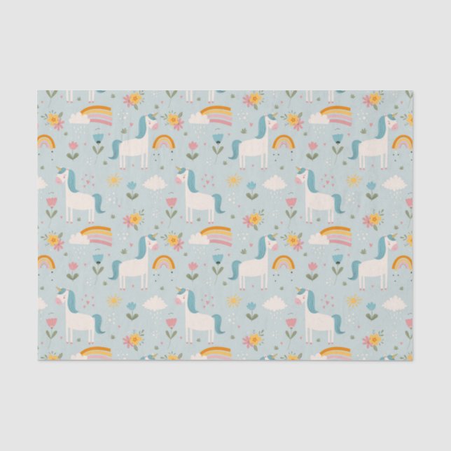 Cute pastel Rainbow Unicorn Pattern Tissue Paper (Front)