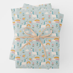 Cute pastel Rainbow Unicorn Pattern Wrapping Paper Sheet