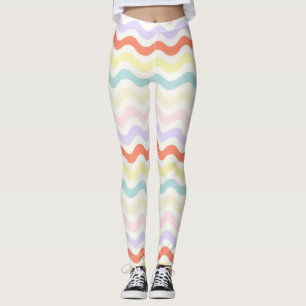 Cute Pastel Rainbow Wavy Lines Colorful Geometric  Leggings
