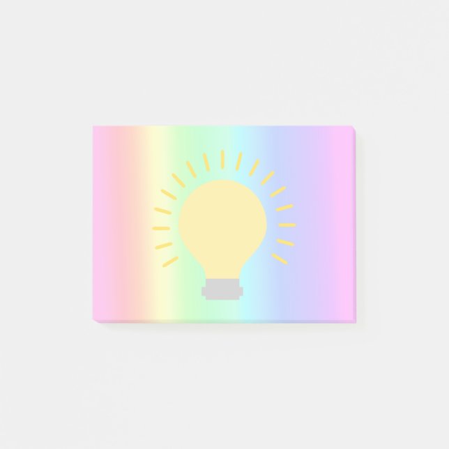 Cute Pastel Rainbow Yellow Light Bulb 4x3 Fun Post-it Notes (Front)