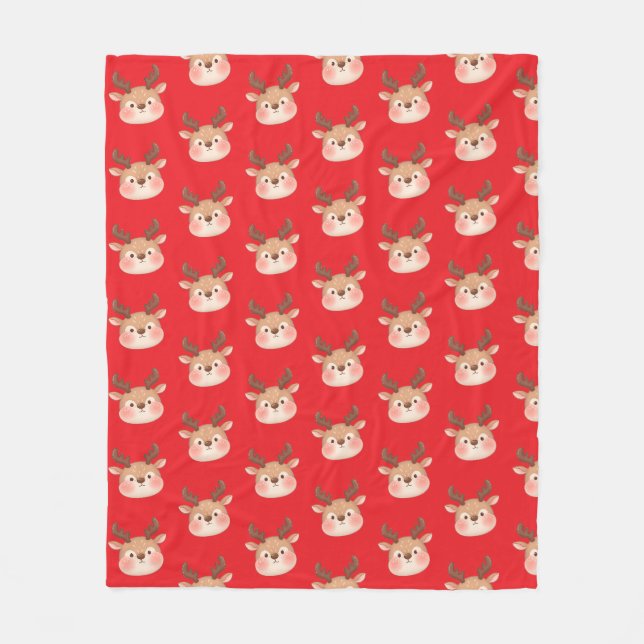 Cute Pastel Reindeer Head Fleece Blanket (Front)