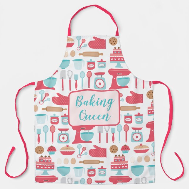 Cute pastel retro kitchen baking utensils pattern apron (Front)