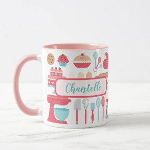 Cute pastel retro kitchen baking utensils pattern mug