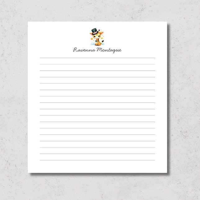 Cute Pastel Safari Giraffe Name Nursery Lined Notepad (Creator Uploaded)