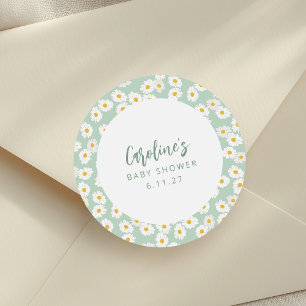 Cute Pastel Sage Daisies Floral Custom Baby Shower Classic Round Sticker