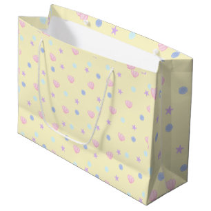 Cute Pastel Seashells and Pearls in Yellow Chiffon Large Gift Bag
