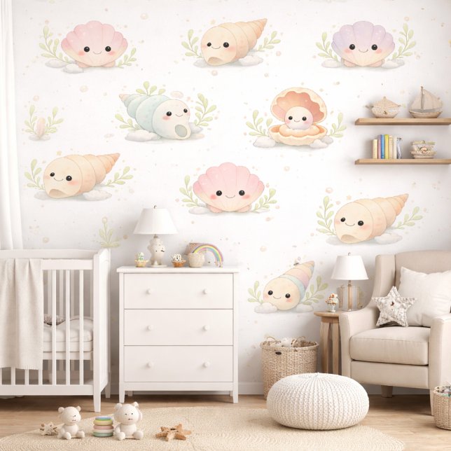 Cute Pastel Seashells Watercolor Nursery Baby Room Wallpaper (Creator Uploaded)