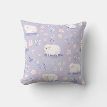 Cute Pastel Sheep and Floral Pattern Throw Pillow