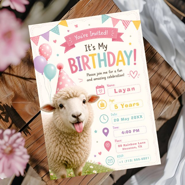 Cute Pastel Sheep Birthday Invitation (Creator Uploaded)