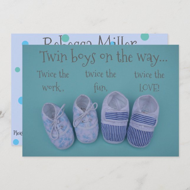 Cute pastel shoes boy twins baby shower invitation (Front/Back)