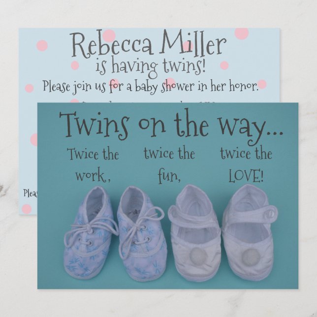 Cute pastel shoes twins baby shower invitation (Front/Back)