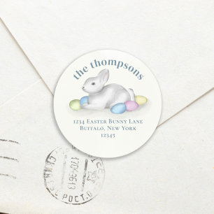Cute Pastel Simple Easter Bunny Return Address Classic Round Sticker