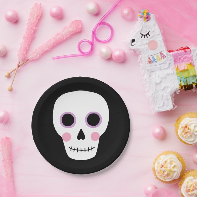 Cute Pastel Skull Halloween Birthday Paper Plate (Party)
