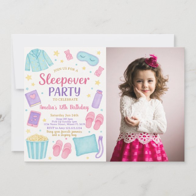 Cute Pastel Sleepover Birthday Invitation (Front)