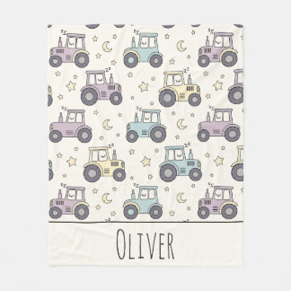 Cute Pastel Sleepy Tractor Fleece Blanket