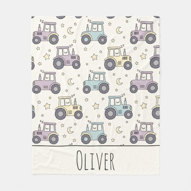 Cute Pastel Sleepy Tractor Fleece Blanket (Front)