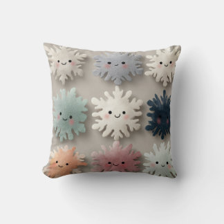 Cute Pastel Smiling Snowflake Throw Pillow