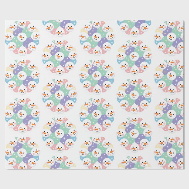 Cute Pastel Snowman Heads Seamless Wrapping Paper (Flat)