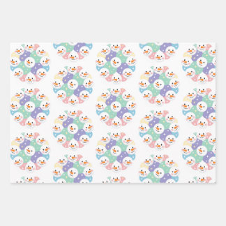 Cute Pastel Snowman Heads Seamless Wrapping Paper Sheet