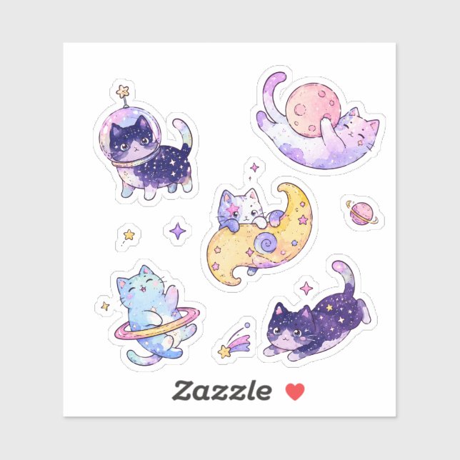 Cute Pastel Space Galaxy Cats Celestial Planets  (Sheet)