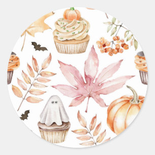 Cute Pastel Spooky Cupcakes Pattern Halloween Classic Round Sticker