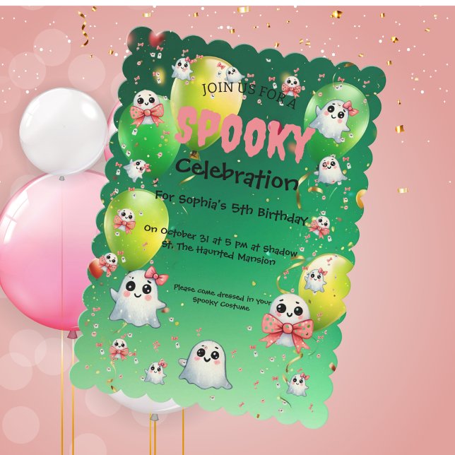 Cute Pastel Spooky Ghos Kids Birthday Invitation (Creator Uploaded)