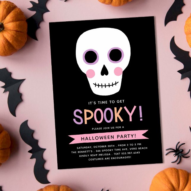 Cute Pastel Spooky Skull and Stars Halloween Party Invitation (Creator Uploaded)