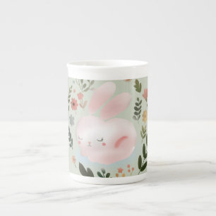 Cute Pastel Spring Bunny Floral Wreath Nursery Art Bone China Mug