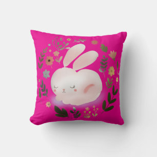 Cute Pastel Spring Bunny Floral Wreath Nursery Art Cushion