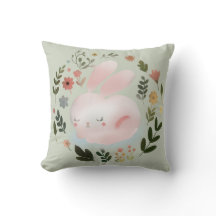 Cute Pastel Spring Bunny Floral Wreath Nursery Art
