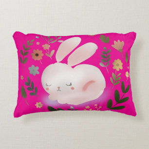 Cute Pastel Spring Bunny Floral Wreath Nursery Art Decorative Cushion