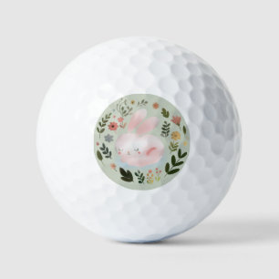 Cute Pastel Spring Bunny Floral Wreath Nursery Art Golf Balls