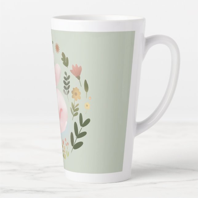 Cute Pastel Spring Bunny Floral Wreath Nursery Art Latte Mug (Right)
