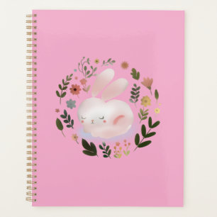 Cute Pastel Spring Bunny Floral Wreath Nursery Art Planner