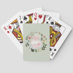 Cute Pastel Spring Bunny Floral Wreath Nursery Art Playing Cards