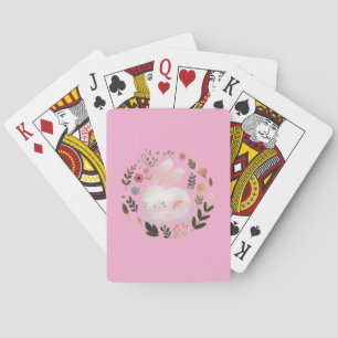 Cute Pastel Spring Bunny Floral Wreath Nursery Art Playing Cards