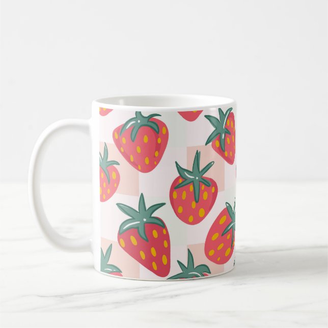 Cute Pastel Strawberry Pattern – Soft Gingham  Coffee Mug (Left)
