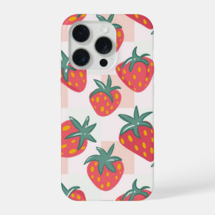 Cute Pastel Strawberry Pattern – Soft Gingham  iPhone 15 Pro Case