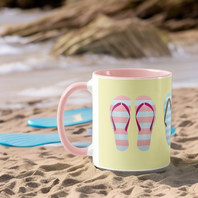 Cute Pastel Striped Flip Flops on Pale Yellow Mug (Creator Uploaded)
