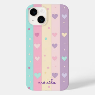 Cute Pastel Stripes Hearts Polka Dots Monogram Case-Mate iPhone 14 Case