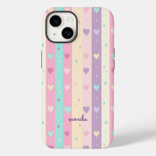 Cute Pastel Stripes Hearts Polka Dots Monogram iPhone 14 Case